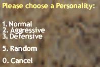 Choose a personality from menu