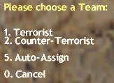 Choose a team from menu